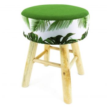 Hocker Holz mit Stoffbezug Jungledesign runde Sitzfläche 30x30x41cm 