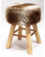 Hocker Holz mit Langhaar- Kunstfellbezug creme-braun runde Sitzfläche DH: 30x42cm