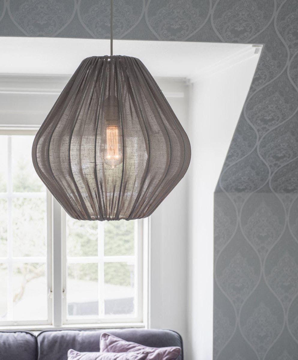 Textil Lampenschirm für Außen und Innen grau PR Home Malou 50x52cm für E27 Fassung