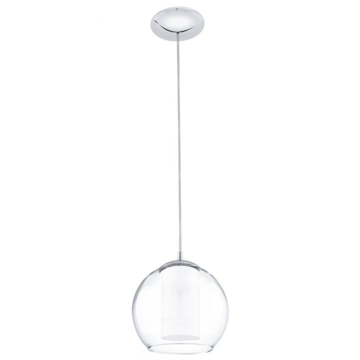 Weiß Klar Wohnzimmerlampe hängend mit E27 Fassung Hängeleuchte aus Stahl und Glas in Chrom 1 flammige Hängelampe Modern EGLO Pendelleuchte Bolsano Esstischlampe 