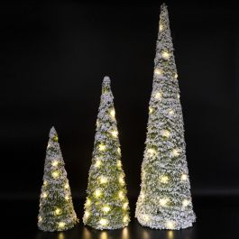 3er Set LED Glas Tisch Lampen Deko Kunst Schnee Weihnachts Baum Glitzer Leuchten 