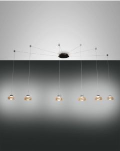 LED Hängeleuchte schwarz amber Fabas Luce Arabella 350cm 6-flg. 4320lm dimmbar