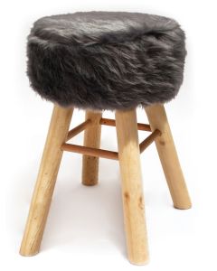 Barhocker Holz mit Kurzhaar- Kunstfellbezug grau runde Sitzfläche DH: 33x70cm