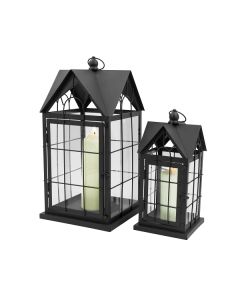 Laterne Hausdesign mit Metallverstrebungen 2-er Set Metall Glas schwarz klar 45 u. 32cm