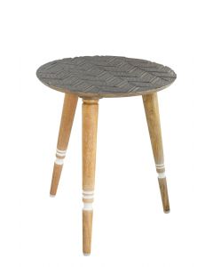 bhp Beistelltisch aus Holz, Rund mit geschnitzter Tischplatte Grau