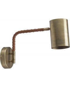 Hochwertige Wandlampe im Antik Messing Look aus Metall mit Kunstleder PR Home Nora E27 12,5x25x38cm